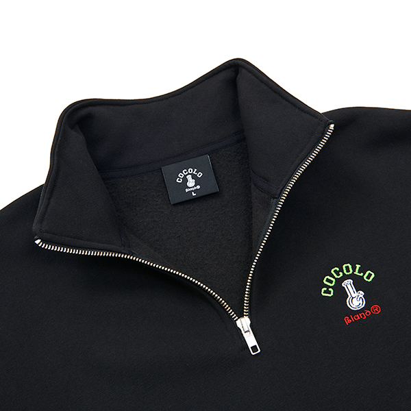 EMBROIDERY BONG HALF ZIP SWEAT (BLACK) - COCOLOBLAND WEB STORE