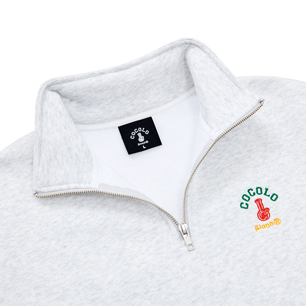 EMBROIDERY BONG HALF ZIP SWEAT (ASH) - COCOLOBLAND WEB STORE